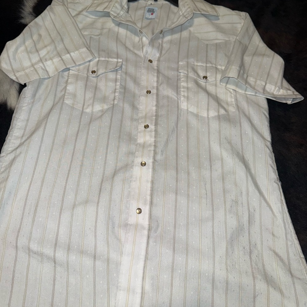 Lightweight White Striped Pearl Snap Shirt